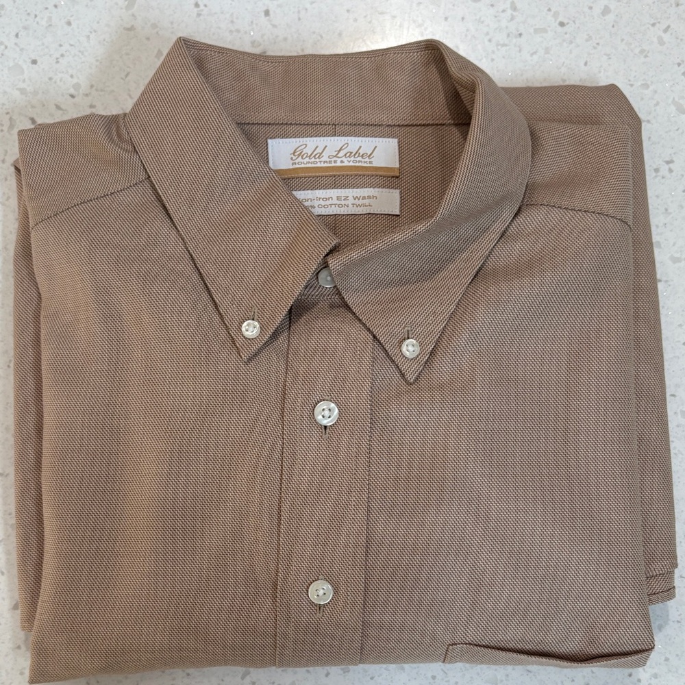 Roundtree & Yorke Gold Label Tan Button Down Dress Shirt 17 / 33